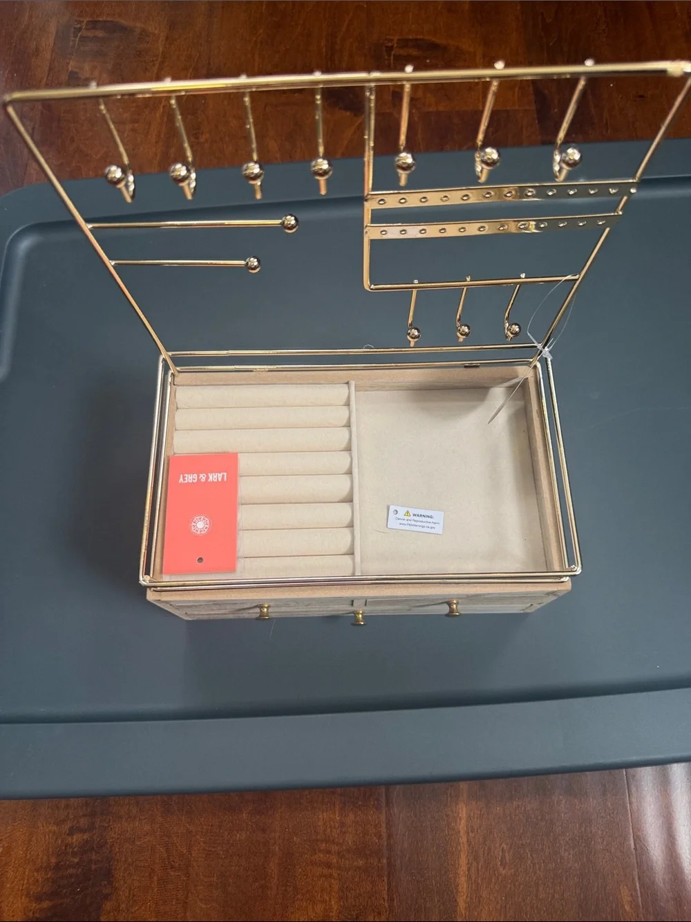 Gold Jewelry Organizer Box with Earring & Ring Storage
